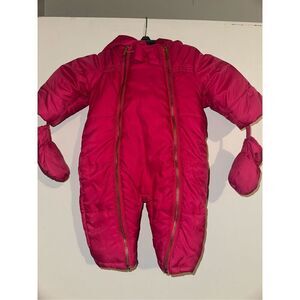 Kate Spade New York Baby Girl 6 Month Hot Pink Barbie pink Snow Suit Mittens Gol